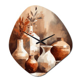 Brown And Cream Earthen Elegant Vase II - Asymmetric Metal Wall Clock