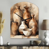 Brown And Cream Earthen Elegant Vase III - Asymmetric Metal Wall Clock