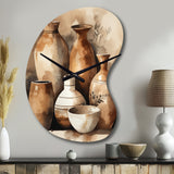 Brown And Cream Earthen Elegant Vase III - Asymmetric Metal Wall Clock