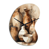 Brown And Cream Earthen Elegant Vase III - Asymmetric Metal Wall Clock
