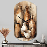 Brown And Cream Earthen Elegant Vase III - Asymmetric Metal Wall Clock