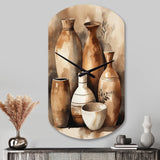 Brown And Cream Earthen Elegant Vase III - Asymmetric Metal Wall Clock