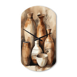 Brown And Cream Earthen Elegant Vase III - Asymmetric Metal Wall Clock