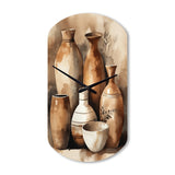 Brown And Cream Earthen Elegant Vase III - Asymmetric Metal Wall Clock