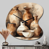 Brown And Cream Earthen Elegant Vase III - Asymmetric Metal Wall Clock