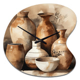 Brown And Cream Earthen Elegant Vase III - Asymmetric Metal Wall Clock