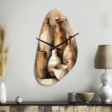 Brown And Cream Earthen Elegant Vase III - Asymmetric Metal Wall Clock