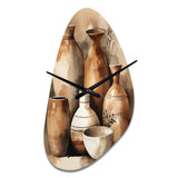 Brown And Cream Earthen Elegant Vase III - Asymmetric Metal Wall Clock
