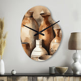 Brown And Cream Earthen Elegant Vase III - Asymmetric Metal Wall Clock