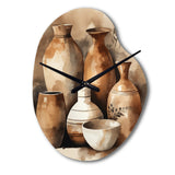 Brown And Cream Earthen Elegant Vase III - Asymmetric Metal Wall Clock