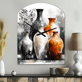 Brown And Grey Earthen Elegant Vase - Asymmetric Metal Wall Clock