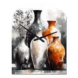 Brown And Grey Earthen Elegant Vase - Asymmetric Metal Wall Clock