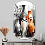 Brown And Grey Earthen Elegant Vase - Asymmetric Metal Wall Clock