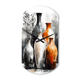 Brown And Grey Earthen Elegant Vase - Asymmetric Metal Wall Clock