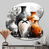 Brown And Grey Earthen Elegant Vase - Asymmetric Metal Wall Clock