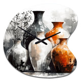 Brown And Grey Earthen Elegant Vase - Asymmetric Metal Wall Clock