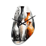 Brown And Grey Earthen Elegant Vase - Asymmetric Metal Wall Clock