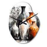 Brown And Grey Earthen Elegant Vase - Asymmetric Metal Wall Clock