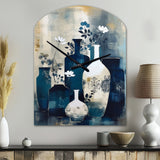 Blue And Cream Whimsical Clay Vase II - Asymmetric Metal Wall Clock