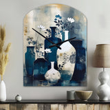 Blue And Cream Whimsical Clay Vase II - Asymmetric Metal Wall Clock