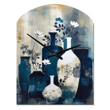Blue And Cream Whimsical Clay Vase II - Asymmetric Metal Wall Clock