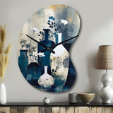 Blue And Cream Whimsical Clay Vase II - Asymmetric Metal Wall Clock