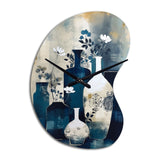 Blue And Cream Whimsical Clay Vase II - Asymmetric Metal Wall Clock