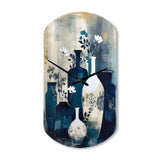 Blue And Cream Whimsical Clay Vase II - Asymmetric Metal Wall Clock