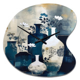 Blue And Cream Whimsical Clay Vase II - Asymmetric Metal Wall Clock