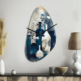 Blue And Cream Whimsical Clay Vase II - Asymmetric Metal Wall Clock