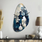 Blue And Cream Whimsical Clay Vase II - Asymmetric Metal Wall Clock