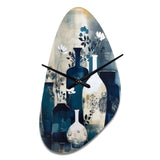 Blue And Cream Whimsical Clay Vase II - Asymmetric Metal Wall Clock