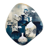 Blue And Cream Whimsical Clay Vase II - Asymmetric Metal Wall Clock