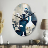 Blue And Cream Whimsical Clay Vase II - Asymmetric Metal Wall Clock