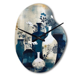 Blue And Cream Whimsical Clay Vase II - Asymmetric Metal Wall Clock