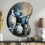 Blue And Cream Bohemian Vibes Pottery IV - Asymmetric Metal Wall Clock
