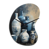 Blue And Cream Bohemian Vibes Pottery IV - Asymmetric Metal Wall Clock