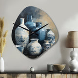 Blue And Cream Bohemian Vibes Pottery IV - Asymmetric Metal Wall Clock