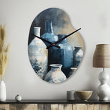 Blue And Cream Bohemian Vibes Pottery IV - Asymmetric Metal Wall Clock