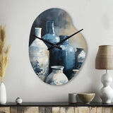 Blue And Cream Bohemian Vibes Pottery IV - Asymmetric Metal Wall Clock