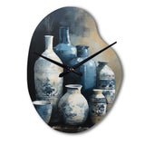 Blue And Cream Bohemian Vibes Pottery IV - Asymmetric Metal Wall Clock