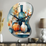 Blue And Orange Artisanal Boho Pottery I - Asymmetric Metal Wall Clock