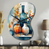 Blue And Orange Artisanal Boho Pottery I - Asymmetric Metal Wall Clock