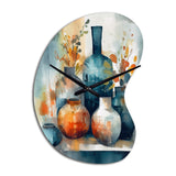 Blue And Orange Artisanal Boho Pottery I - Asymmetric Metal Wall Clock