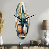 Blue And Orange Artisanal Boho Pottery I - Asymmetric Metal Wall Clock