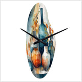 Blue And Orange Artisanal Boho Pottery I - Asymmetric Metal Wall Clock