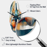 Blue And Orange Artisanal Boho Pottery I - Asymmetric Metal Wall Clock