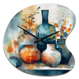 Blue And Orange Artisanal Boho Pottery I - Asymmetric Metal Wall Clock