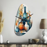 Blue And Orange Artisanal Boho Pottery I - Asymmetric Metal Wall Clock