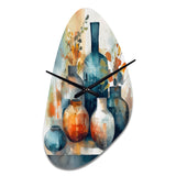 Blue And Orange Artisanal Boho Pottery I - Asymmetric Metal Wall Clock